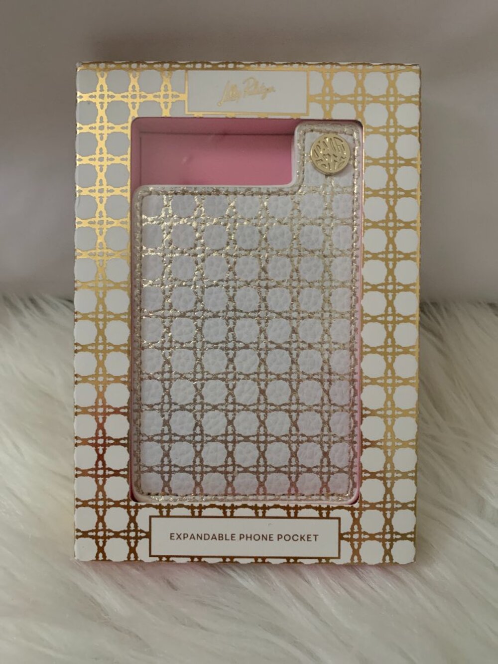 LILLY PULITZER Metallic Gold Caning Expandable Phone Pocket